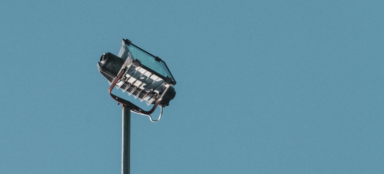 A solar lantern facing the blue sky.
